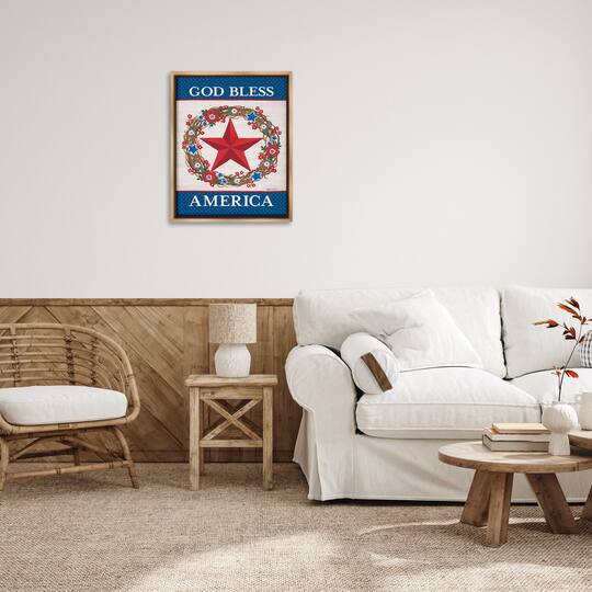 Stupell Industries God Bless America Wreath Floater Framed Art